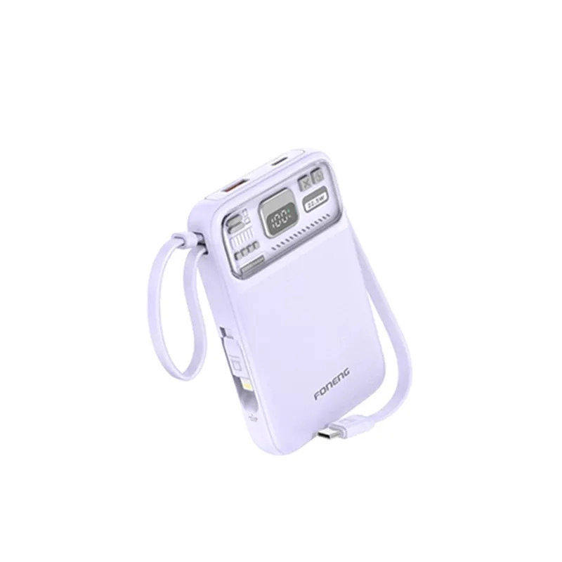 FONENG PX112 10000mAh Mini 22.5W Magnetic Wireless Power Bank with 2 Built-in Cables