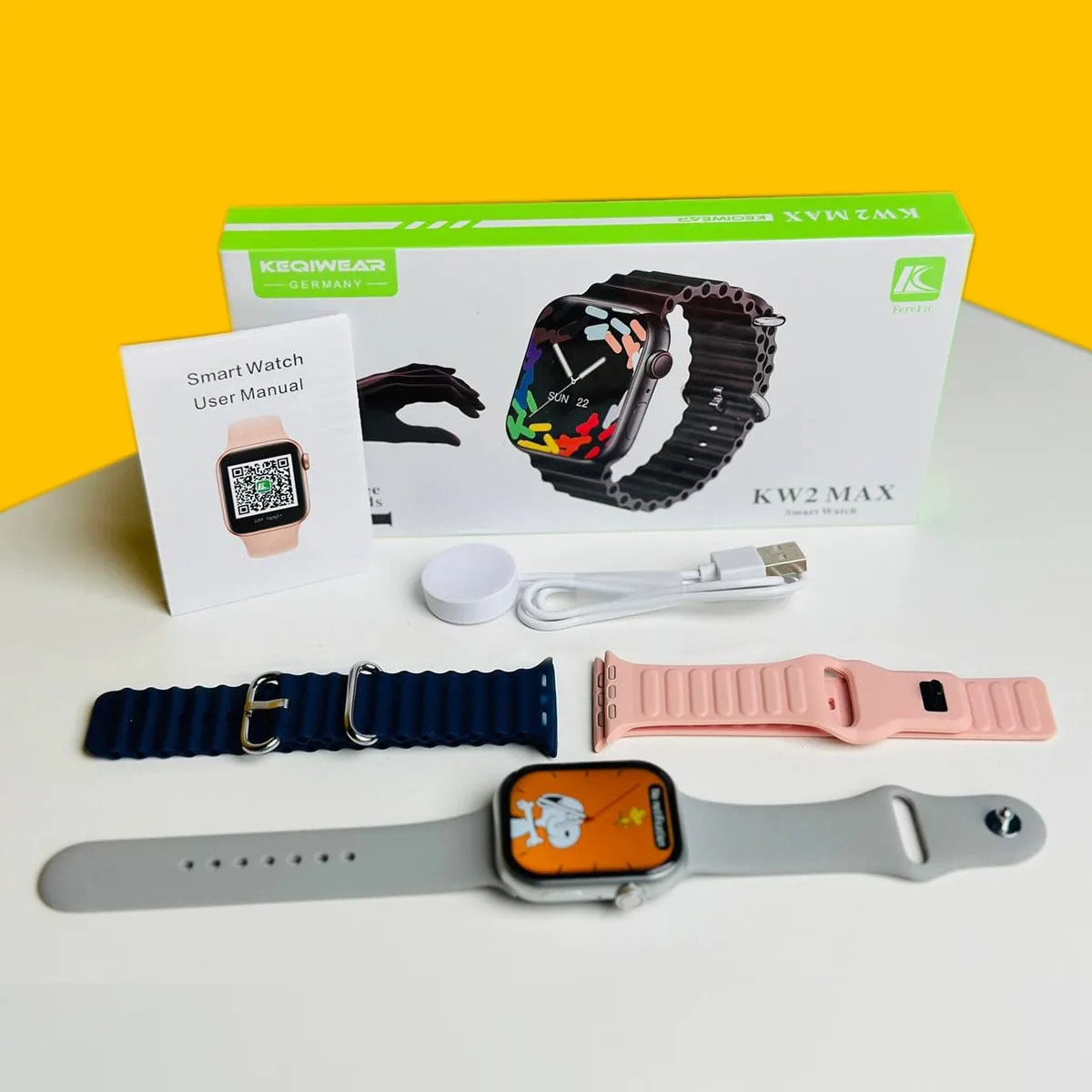 Keqiwear KW2 Max Smartwatch With 3 Bracelets